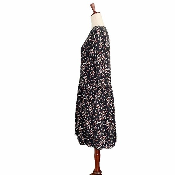 Garnet Hill Boho Dress Midi Flowy Black Multi Painterly Polka Dots Womens Size 6 - Picture 4 of 15